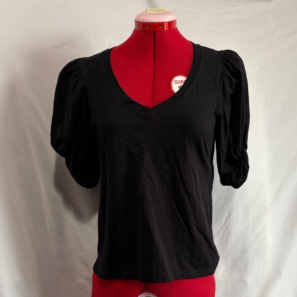 7 For All Mankind Black Puff Sleeve Blouse XS258
